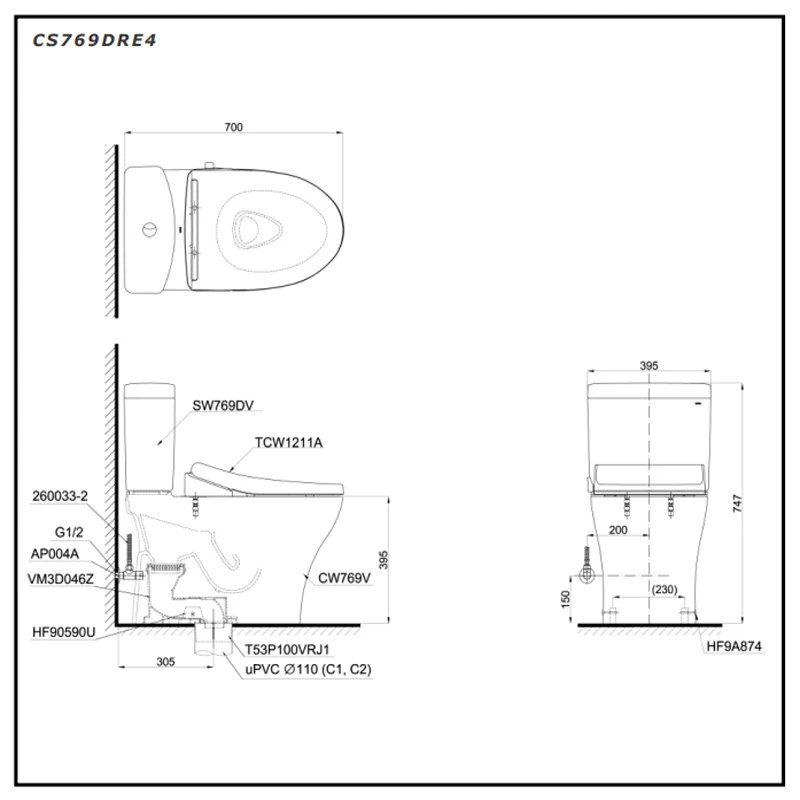 Ảnh Bồn cầu 2 khối TOTO CS769DRE4 4