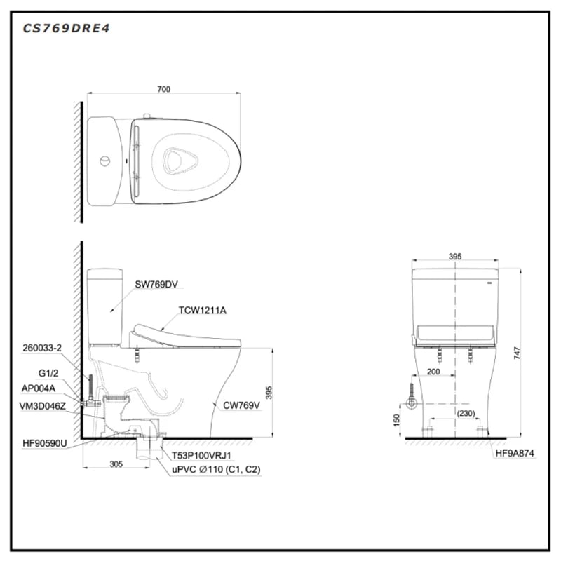 Ảnh Bồn cầu 2 khối TOTO CS769DRE4 4