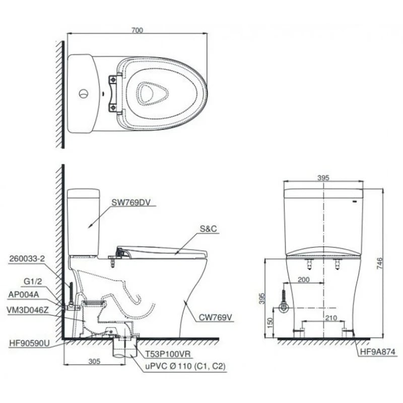 Ảnh Bồn cầu 2 khối TOTO CS769DRT10 2