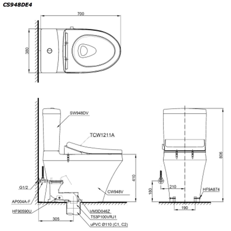 Ảnh Bồn cầu 2 khối TOTO CS948DE4 2