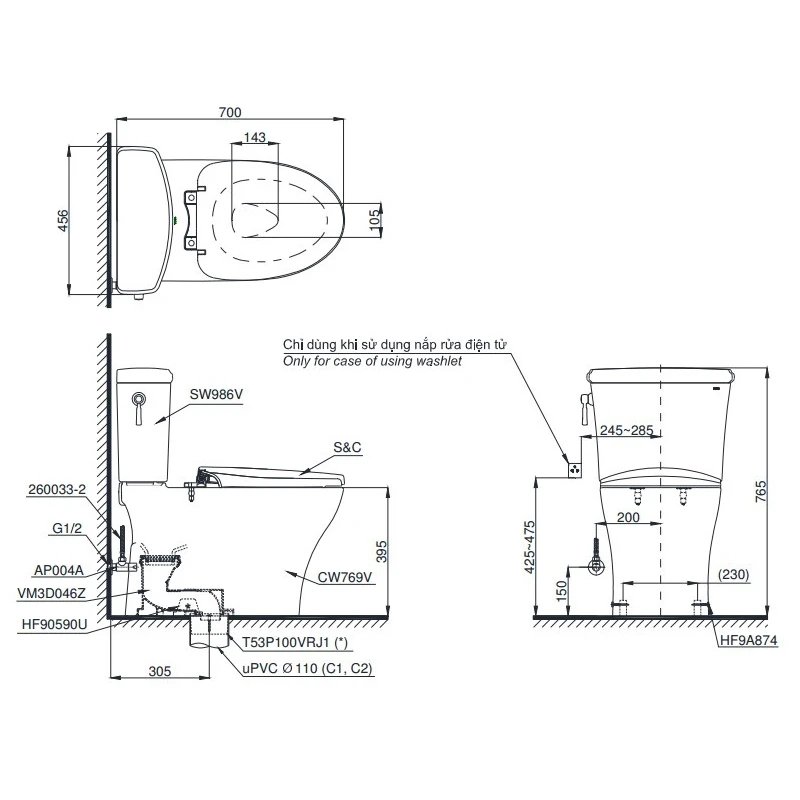 Ảnh Bồn cầu 2 khối TOTO CS986GE2 5