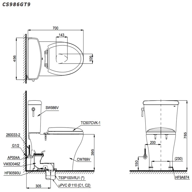 Ảnh Bồn cầu 2 khối TOTO CS986GT9 4