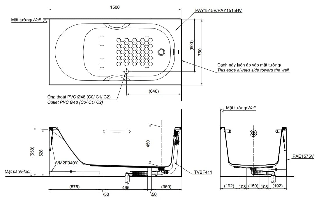 Ảnh Bồn tắm nhựa TOTO PAY1515VC/TVBF411 2
