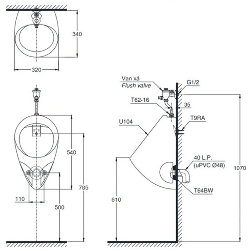 Ảnh Bồn tiểu nam treo tường TOTO U104W/F 2