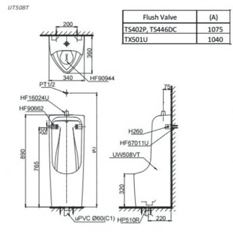 Ảnh Bồn tiểu nam đặt sàn TOTO UT508T 2