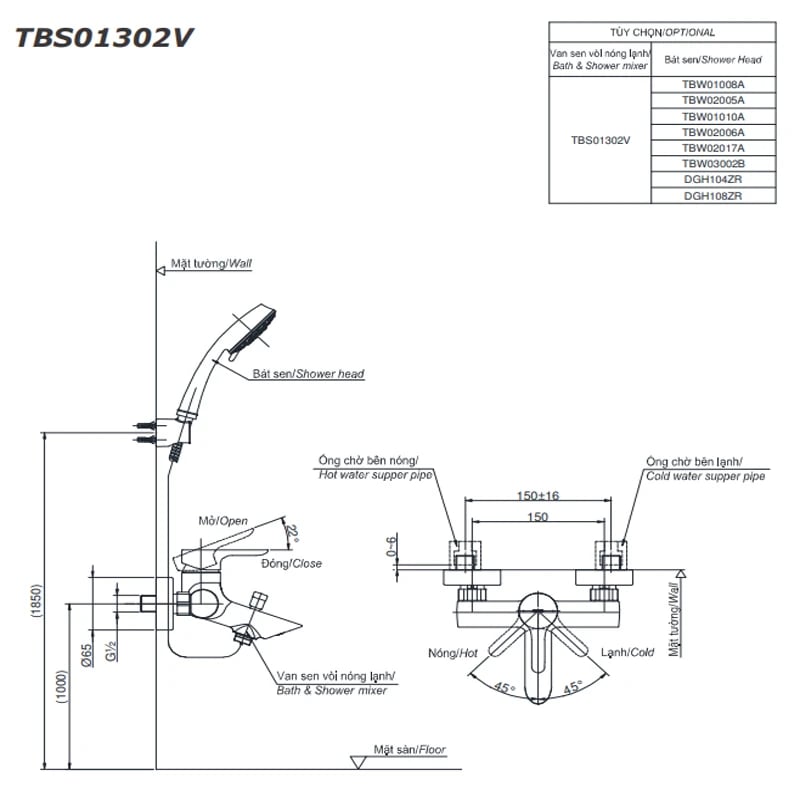 Ảnh Sen tắm nóng lạnh TOTO TBS01302V/TBW07009A 4