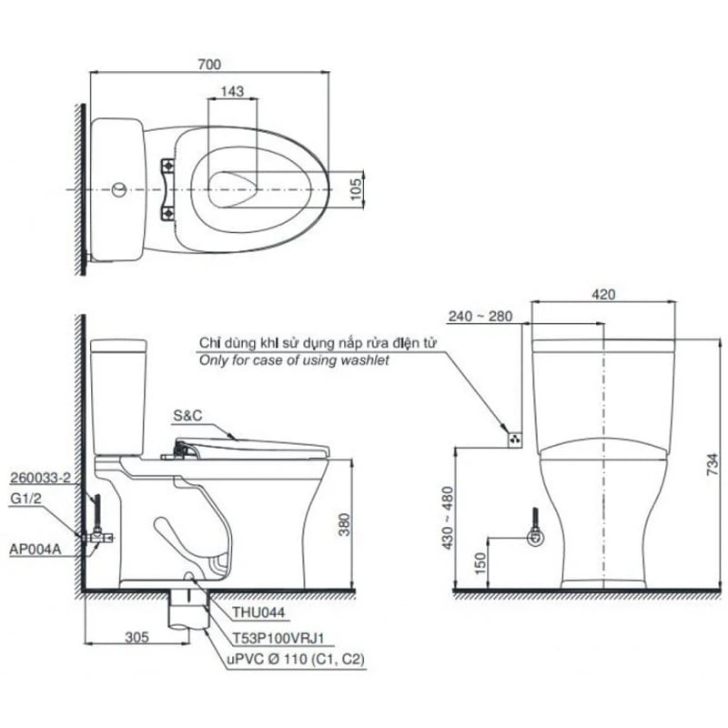 Ảnh Bồn cầu 2 khối TOTO CS735DT3 2
