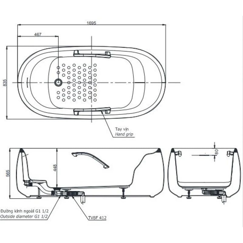 Ảnh Bồn tắm đặt sàn TOTO PJY1744WPWEN/TVBF412 2