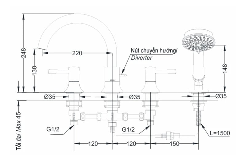 Ảnh Vòi xả bồn tắm TOTO TBS02202BA 2