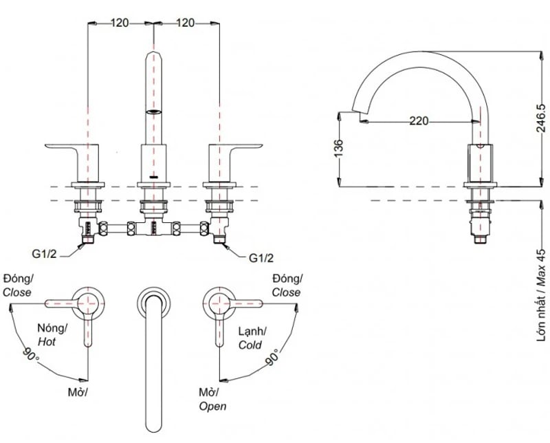 Ảnh Vòi xả bồn nóng lạnh TOTO TBS01201BA 2