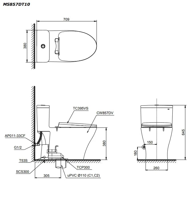 Ảnh Bồn cầu 1 khối TOTO MS857DT10 2