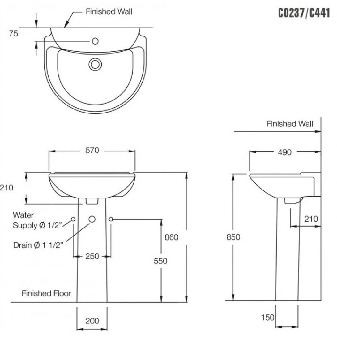 Ảnh Chậu rửa treo tường COTTO C0237/C411 2
