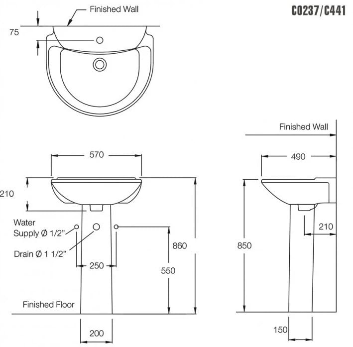 Ảnh Chậu rửa treo tường COTTO C2037+C411 2