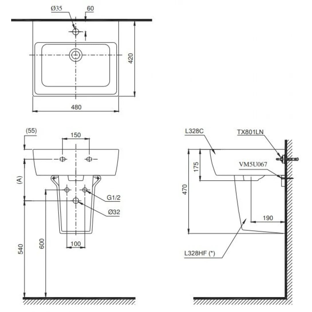 Ảnh Chậu rửa treo tường TOTO LHT328C 2