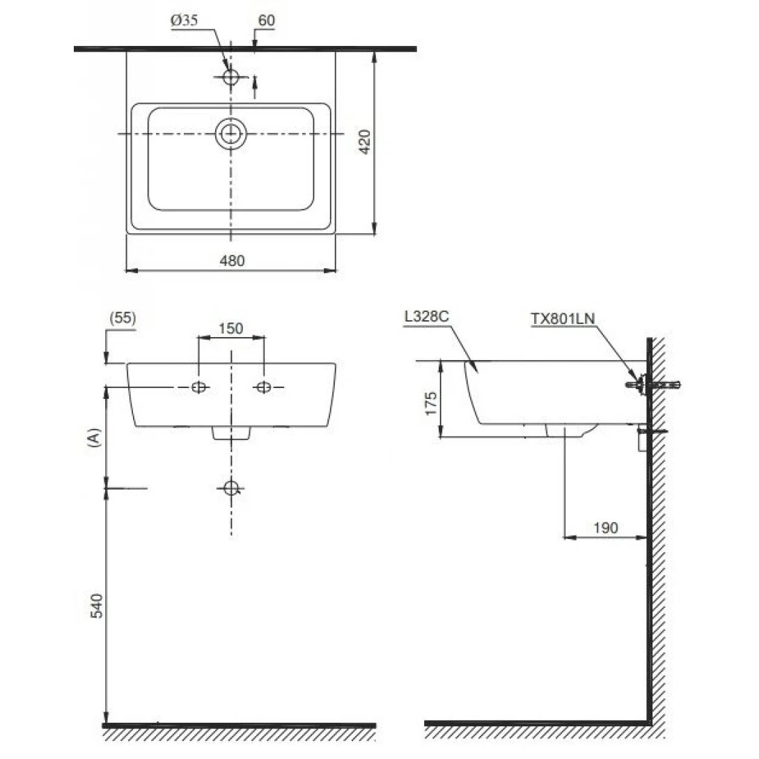 Ảnh Chậu rửa treo tường TOTO LT328C 3