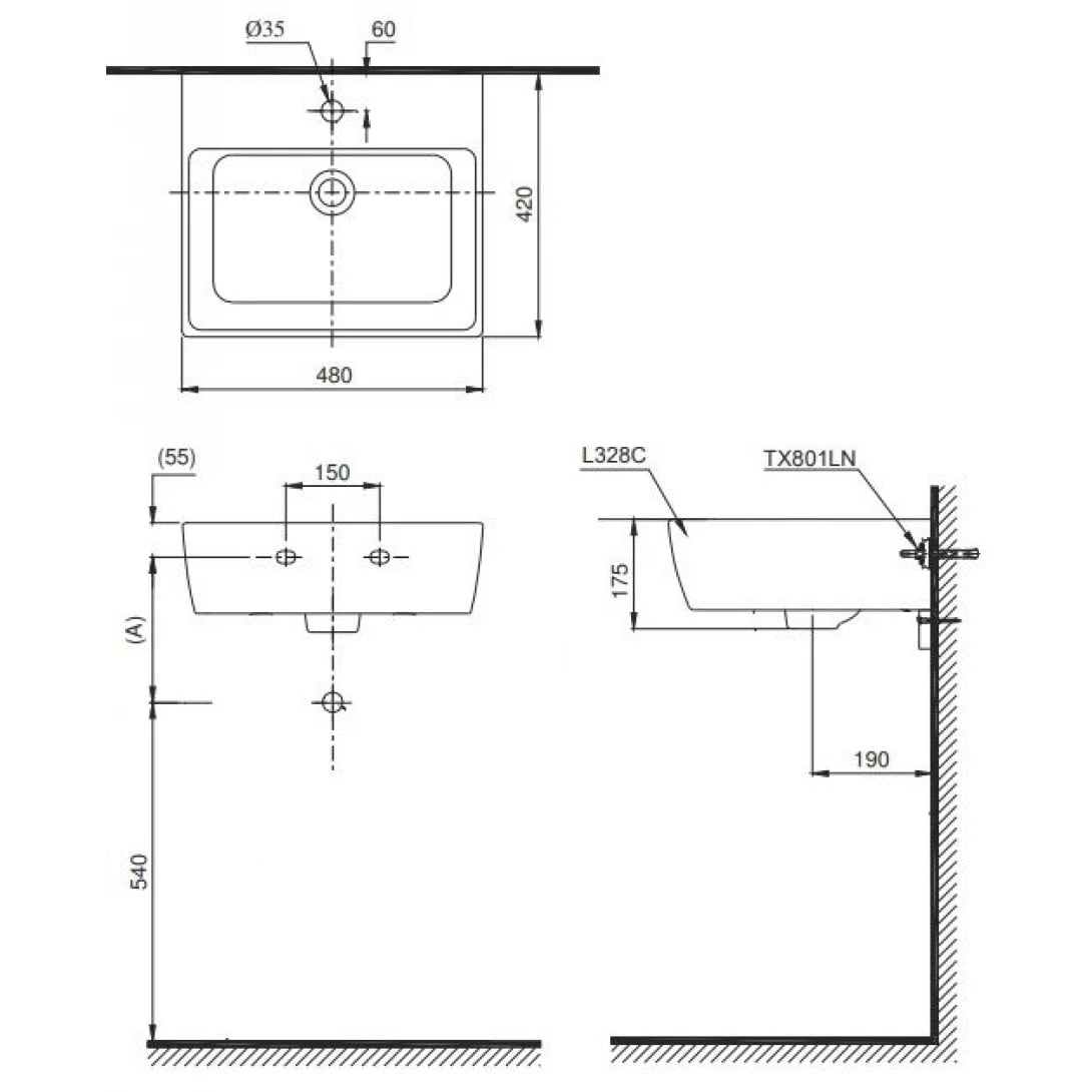 Ảnh Chậu rửa treo tường TOTO LT328C 3