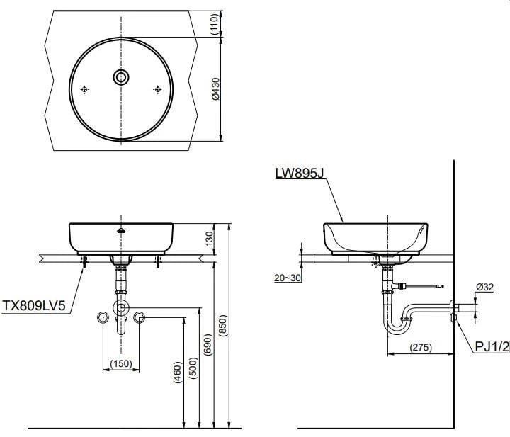Ảnh Chậu rửa đặt bàn TOTO LW895JW/F 2
