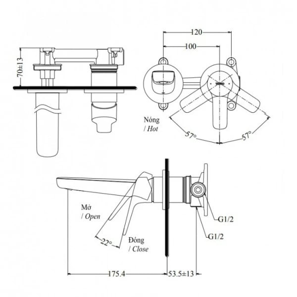 Ảnh Vòi chậu gắn tường TOTO TLG03307BB 2
