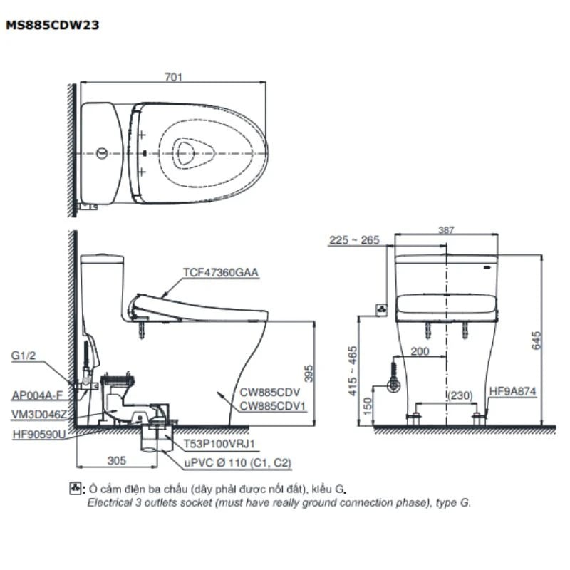 Ảnh Bồn cầu điện tử TOTO MS885CDW23 2