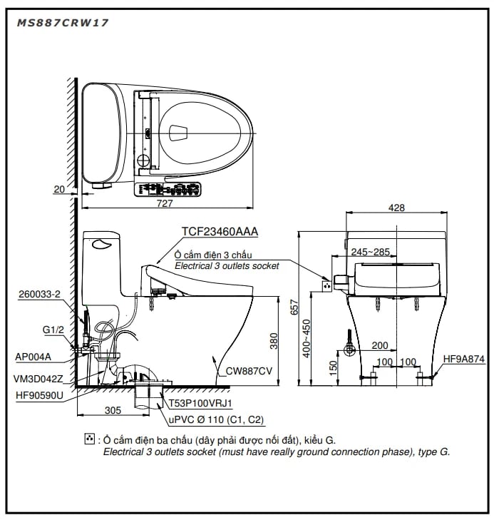 Ảnh Bồn cầu điện tử TOTO MS887CRW17 2