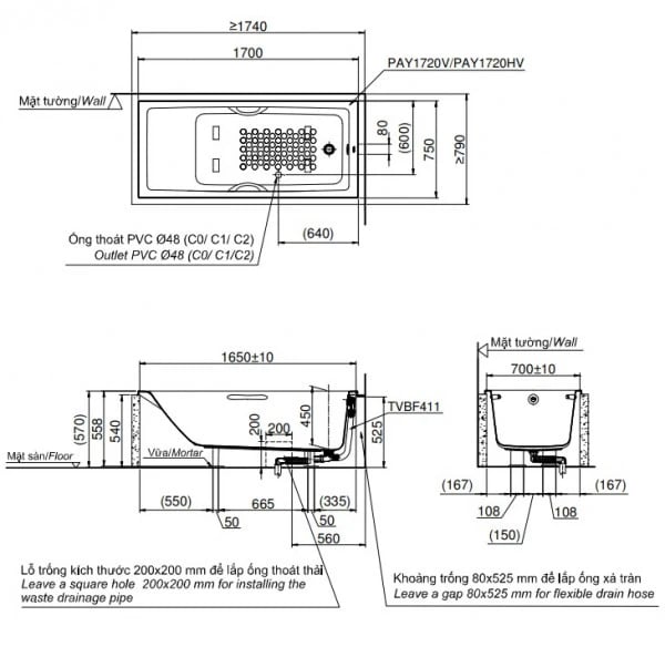 Ảnh Bồn tắm nhựa TOTO PAY1720HV/TVBF411 2