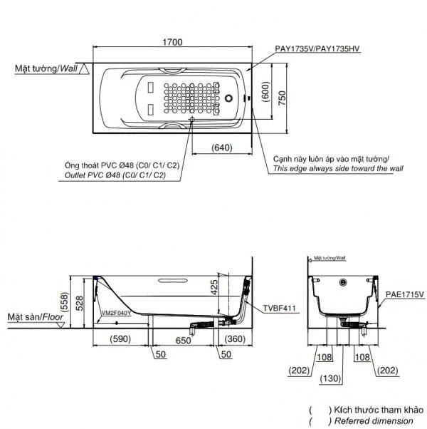 Ảnh Bồn tắm nhựa TOTO PAY1735VC/TVBF411 2