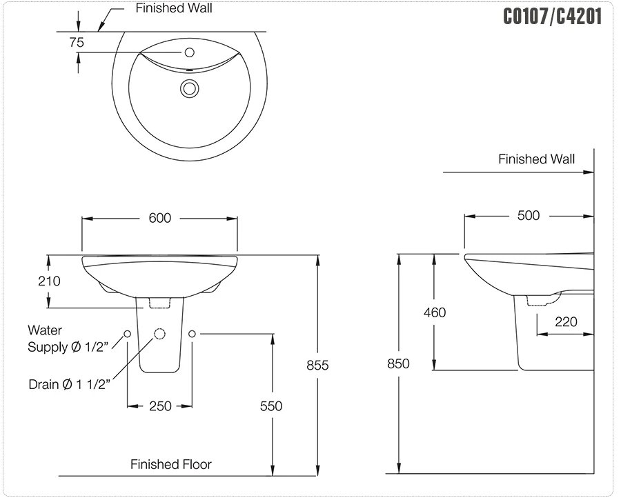 Ảnh Chậu rửa treo tường Cotto C0107+C4201 2