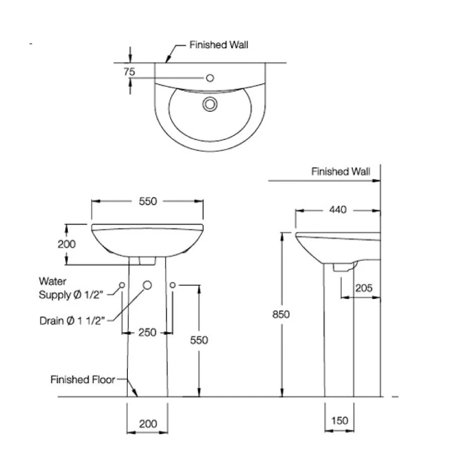 Ảnh Chậu rửa treo tường Cotto C014+C411 2