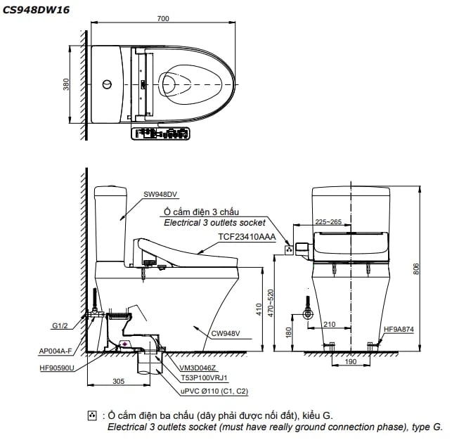 Ảnh Bồn cầu điện tử TOTO CS948DW16 2