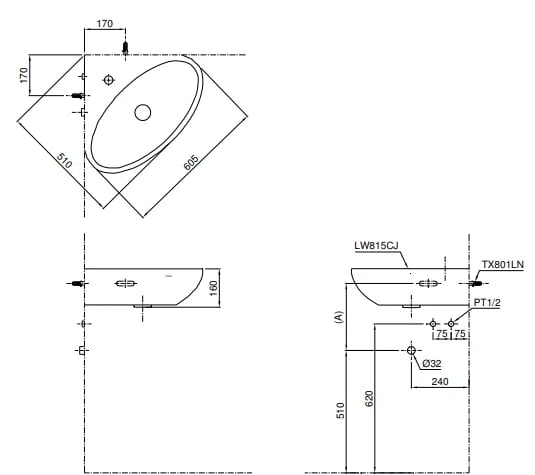 Ảnh Chậu rửa treo tường TOTO LW815CJW/F 2
