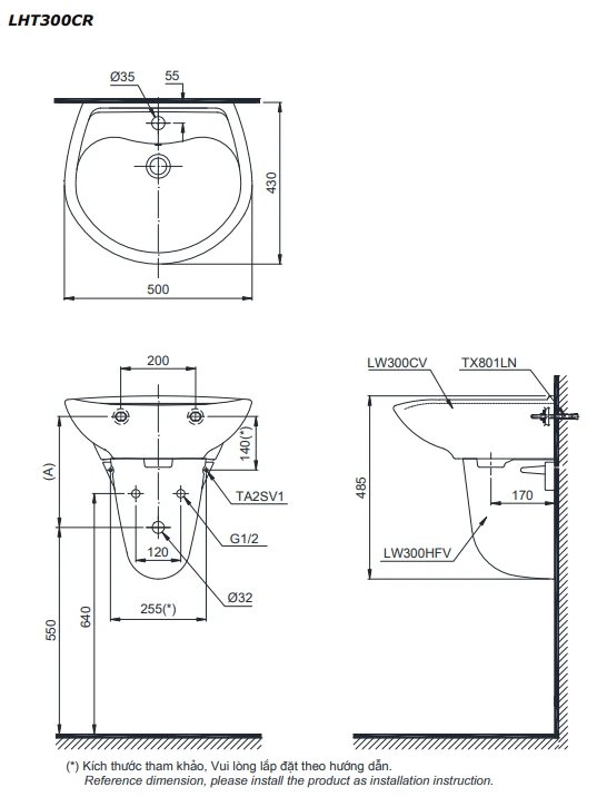 Ảnh Chậu rửa treo tường TOTO LHT300CR 2