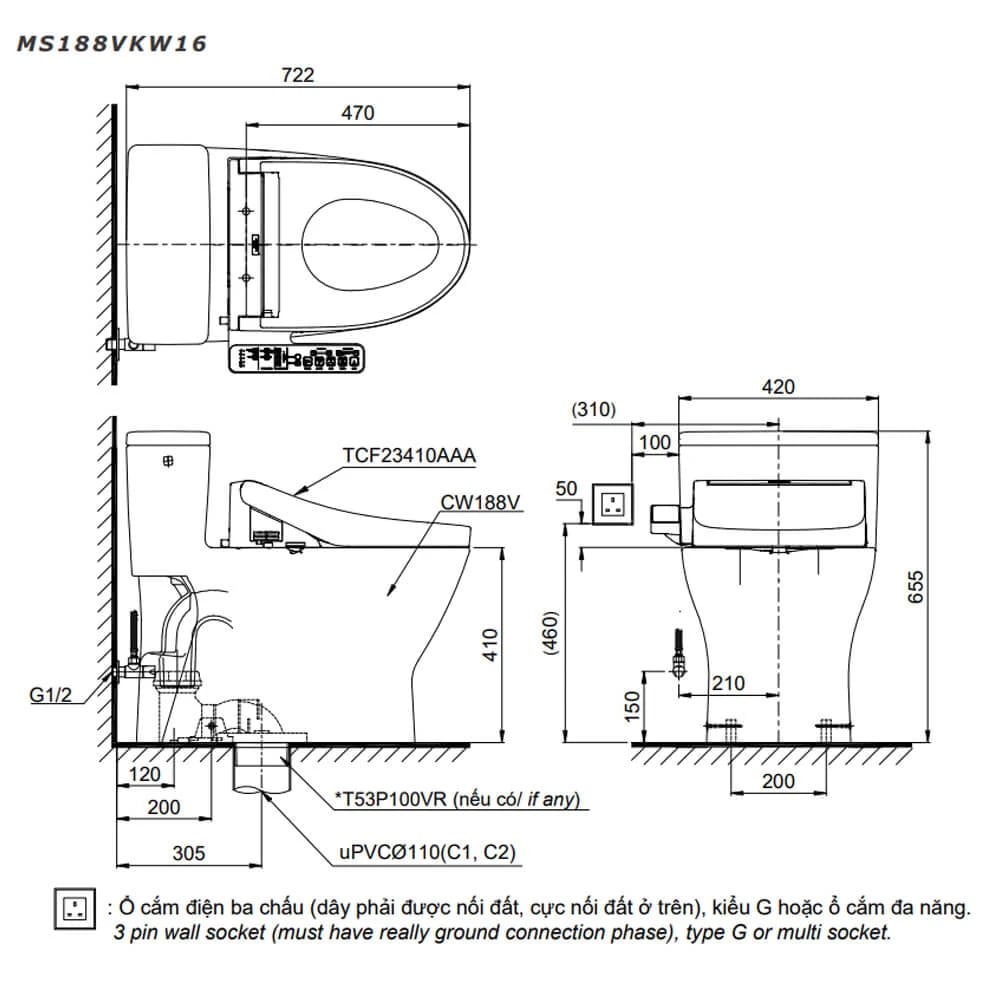 Ảnh Bồn cầu điện tử TOTO MS188VKW16/T53P100VR 2