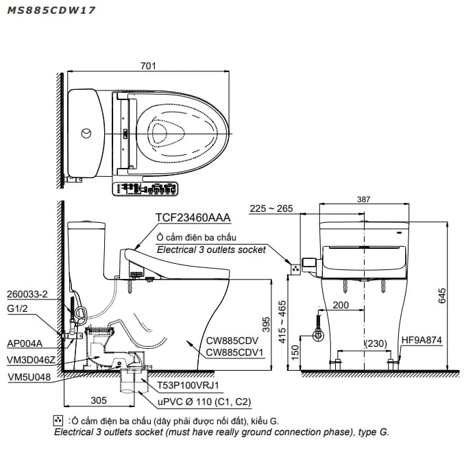Ảnh Bồn cầu điện từ TOTO MS885CDW17 2