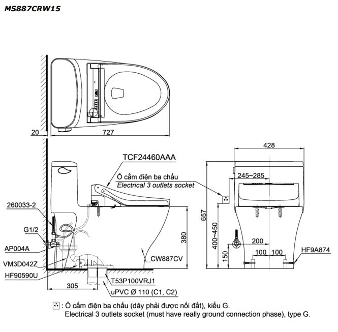 Ảnh Bồn cầu điện tử TOTO MS887CRW15 4