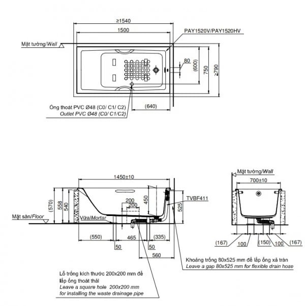 Ảnh Bồn tắm nhựa TOTO PAY1520HV/TVBF411 2