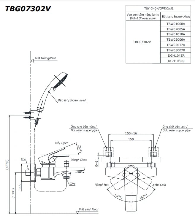 Ảnh Sen tắm nhiệt độ TOTO TBG07302VA/TBW01035V 2