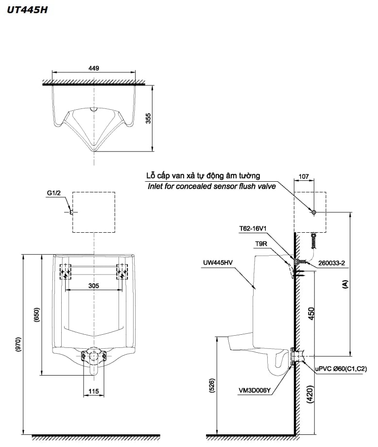 Ảnh Bồn tiểu nam treo tường TOTO UT445H 2