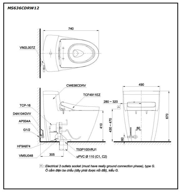 Ảnh Bồn cầu điện tử TOTO MS636CDRW12 2