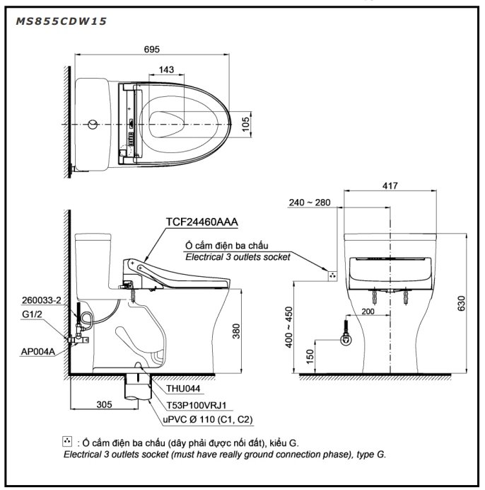 Ảnh Bồn cầu điện tử TOTO MS855CDW15 2