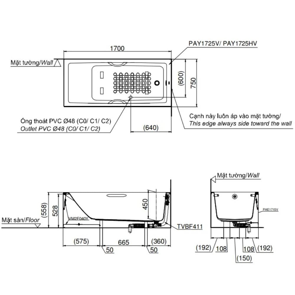 Ảnh Bồn tắm nhựa TOTO PAY1725HVC/TVBF411 2