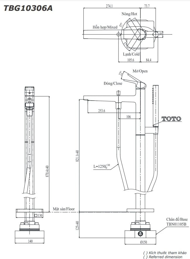 Ảnh Vòi sen bồn tắm TOTO TBG10306AA/TBN01105B 2