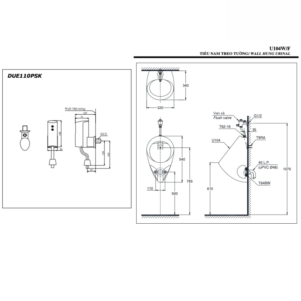Ảnh Bồn tiểu nam treo tường TOTO U104W/F/DUE110PSK 2