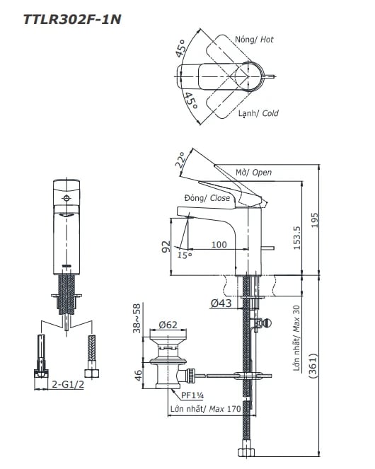 Ảnh Vòi chậu TOTO TTLR302F-1NR 2