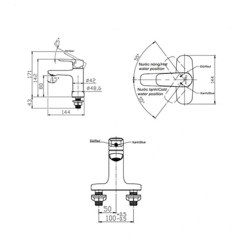 Ảnh Vòi chậu 3 lỗ nóng lạnh VG332 3