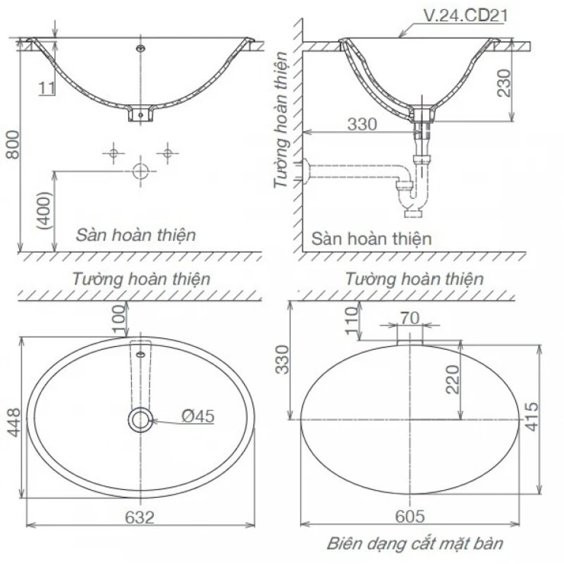Ảnh Chậu rửa đặt bàn Viglacera CD21 2