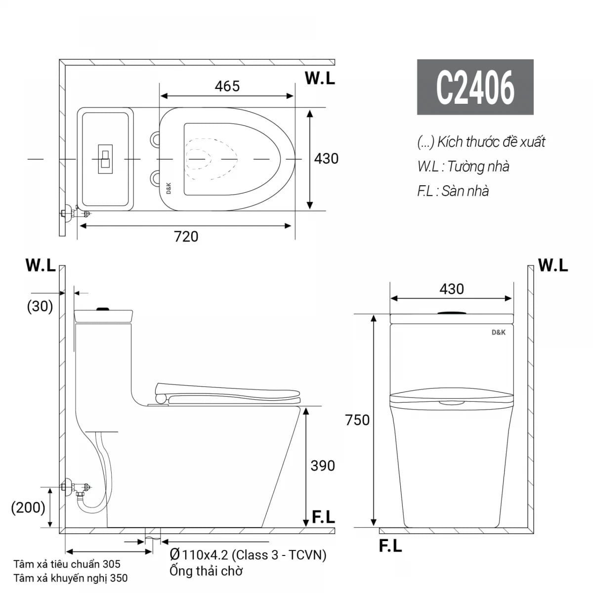 Ảnh Bồn cầu 1 khối D&K DK-C2406 2