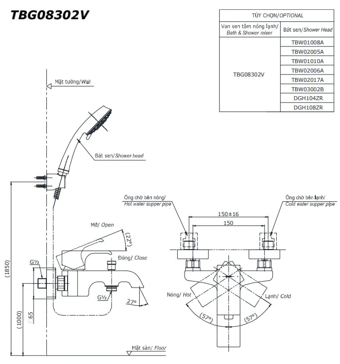 Ảnh Sen tắm nóng lạnh TOTO TBG08302VA/TBW02017A 2