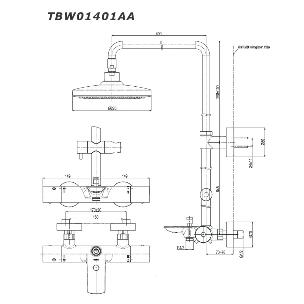 Ảnh Sen cây nhiệt độ TOTO TBW01401AA 2