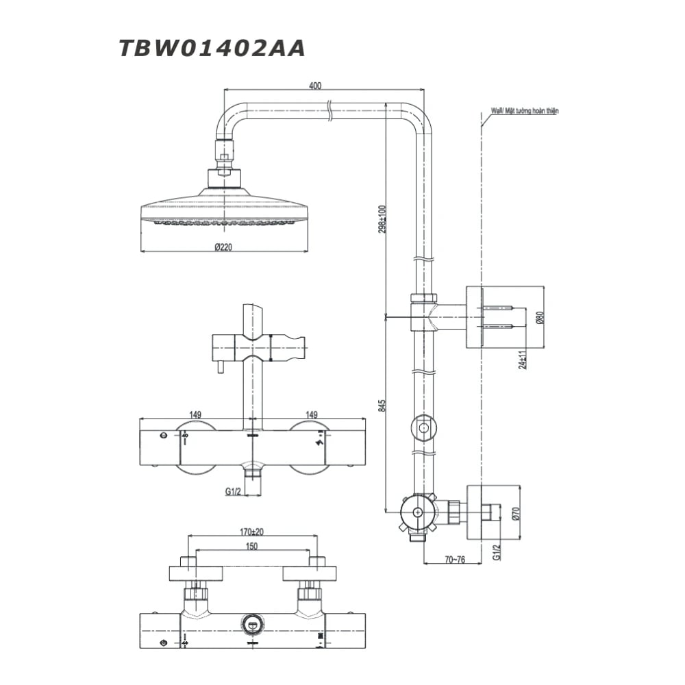 Ảnh Sen cây nhiệt độ TOTO TBW01402AA 2