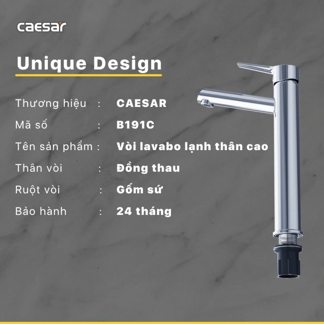 Ảnh Vòi chậu 1 đường lạnh Caesar B191C 2